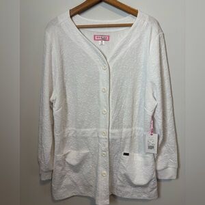 Koi Claire White Textured Floral Jacquard Scrub Jacket Button Front 2X